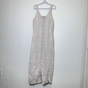Faherty Big Sir Maxi Dress Flax Linen Button Down Tank A-Line Size L Vacation